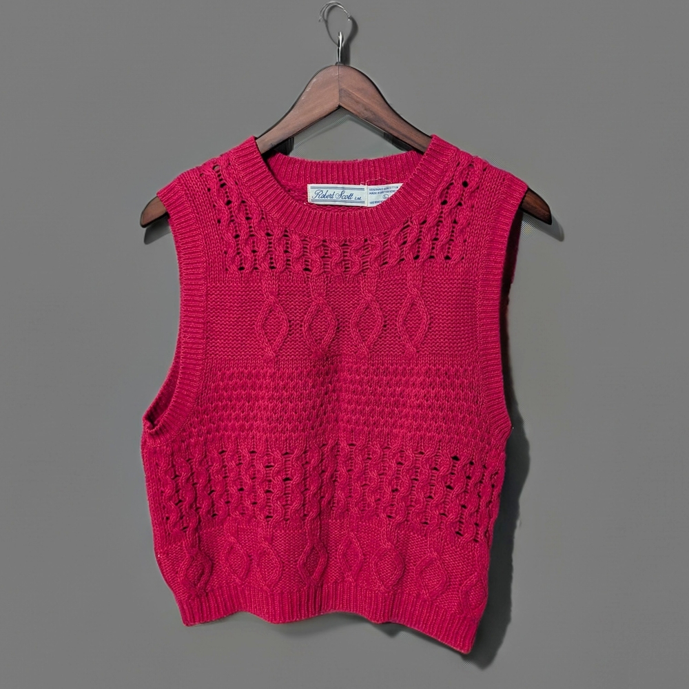 Vintage 80's Preppy Knit Sweater Vest Pink Size L Large